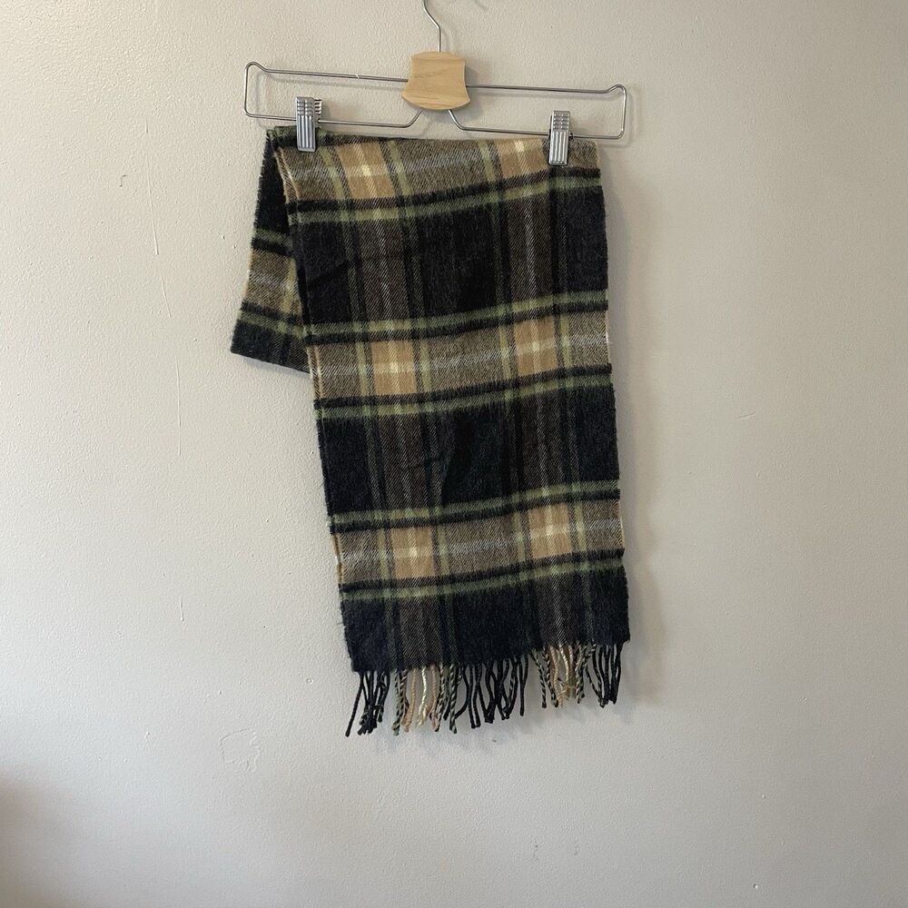 J McLaughlin Extra Fine Merino Wool Scarf Plaid Made In Ireland